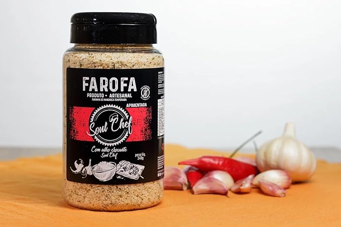 Soul Chef Seasoned Cassava Flour - Spicy - Farofa - Imported from Brazil - Delicious Flavor - Crispy Texture - Ideal On Steaks, Burgers, Sausages, Feijoada and Others.