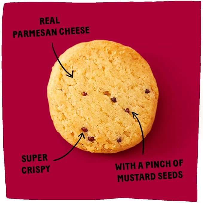 Michel et Augustin Gourmet Crackers, Parmesan Cheese Biscuits with Mustard Seeds, Savory Party Crackers, French Snacks, 3-Pack, 3.5 oz. Bags