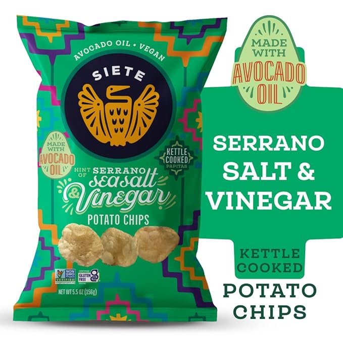 Siete Grain Free Potato Chips | Kettle Cooked | Gluten Free Chips | Vegan Snacks | Non GMO | Sea Salt & Vinegar, 5.5 Ounce (Pack of 6)