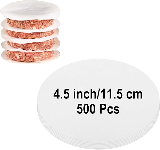 500Pcs Parchment Paper Rounds, Non Stick 4.5 Inch Round Parchment Paper for Baking, Heat Resistant Burger Parchment Paper Sheets for Food, Separating Frozen Patty, Baking Small Cakes
