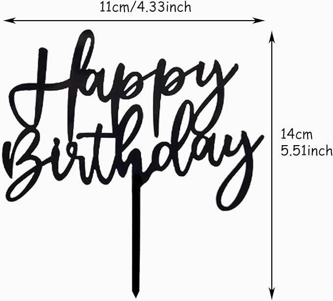 ZHENGYE Set of 1 Black Acrylic Happy birthday Cake Topper And 5 pcs silvery Star Cupcake Topper Cake Decoration Supplies for Baby Shower Birthday Decorations(Black 14)
