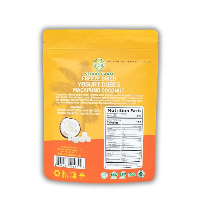 (Pack of 3) NOKKI FARM Freeze-dried Macapuno Coconut Yogurt Melts 50g | No Artificial Colors | No preservatives | Non GMO