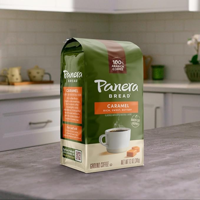 Panera Caramel Light Roast, Ground Coffee, Flavored Coffee, Bagged 12oz, Pack of 6