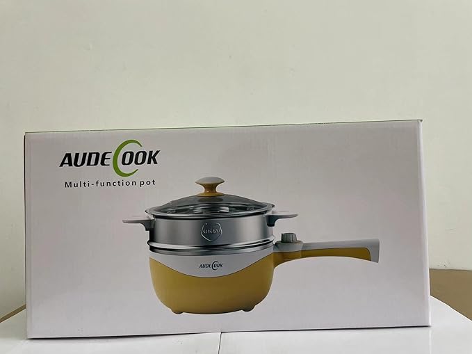 Audecook Hot Pot Electric, 1.7L Mini Electric Skillet Portable Nonstick Saut챕 Pan with Power Adjustment, Rapid Noodles Cooker Travel Multicooker for Steak/Soup/Egg/Oatmeal/Noodles