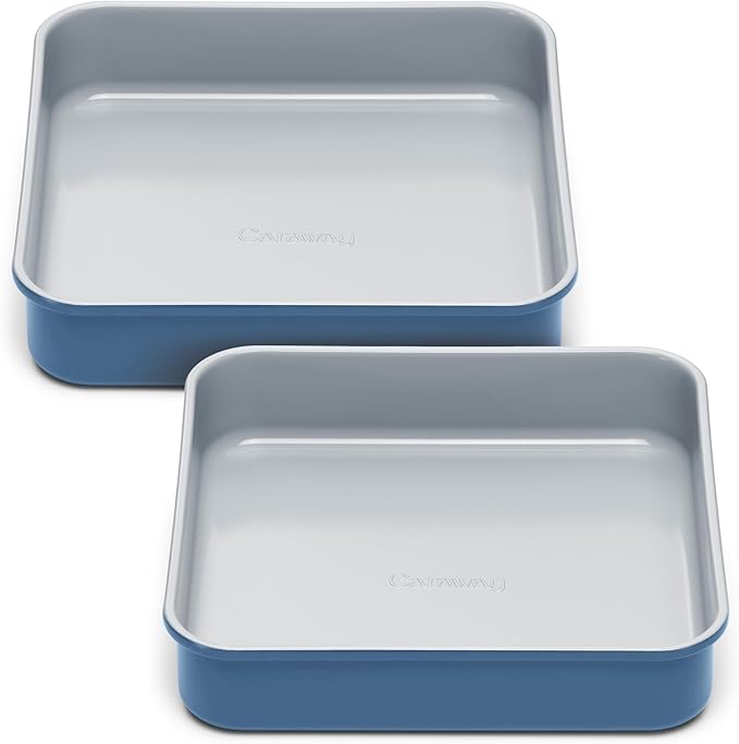 Caraway 9??Square Pan Duo - Non-Stick Ceramic Coating - Free From Forever Chemicals - Cake Pan Perfect for Brownies, Lemon Bars, & More - Slate