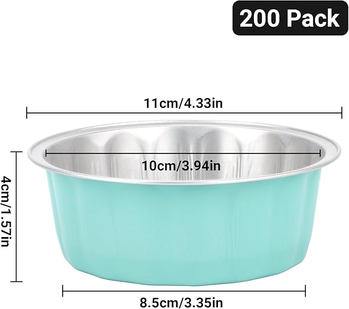 Beasea 8oz Aluminum Ramekins, 200 Pack 3.9" Mini Disposable Baking Foil Cups Ramekin Cup Cupcake Aluminum Baking Cups for Party - Lake Blue