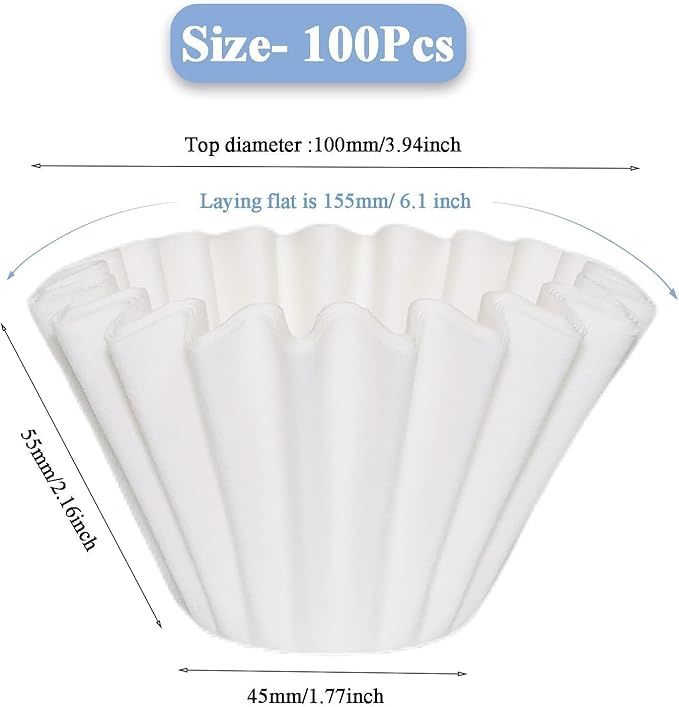 1-2 Cup White Coffee Filters, 100 Count Unbleached Basket Coffee Filter Paper for Miniature Mr Coffee, Small Coffee Maker, Single Serve Coffee Pot, Pour Over Coffee Kit