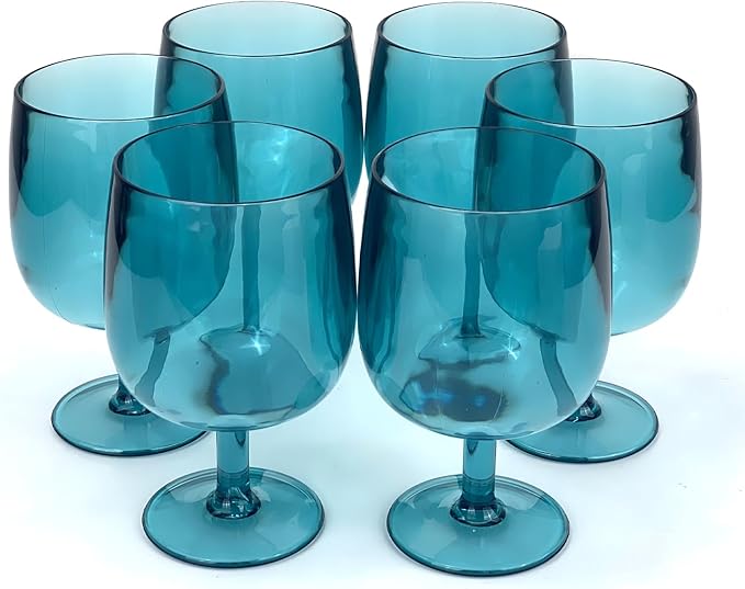 Yalin Set of 6 Unbreakable 12 oz Acrylic Plastic Wine and Water Tumbler Stackable Goblets. (Cyan, 12 oz)