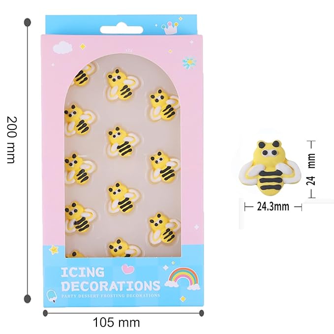 Edible 12 pieces Bee cake decorations, Bees cupcake toppers, perfect Icing Cookies decro for Valentine's Day Birthday Halloween Thanksgiving Christmas party Team Dinner
