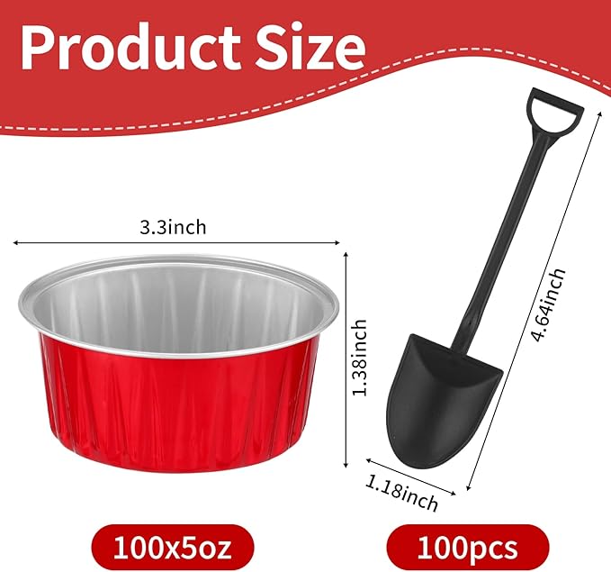 100Pack Cupcake Containers, 5oz Dessert Cups with Lids, Mini Cake Pans With Lids&Spoons for Valentines Day Baking Supplies Gift Party Cake Baking Sales Stackable Portable