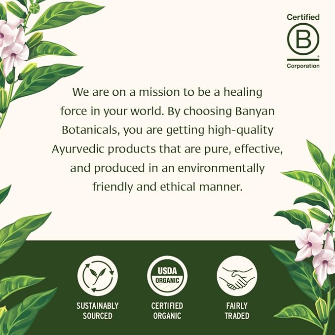 Banyan Botanicals Turmeric Milk ??Organic Turmeric Latte Mix with Ashwagandha & Cardamom ??Instant Caffeine Free Golden Milk with Maple Sugar ??4.3 oz, 26 servings ?“Non GMO Sustainably Sourced Vegan