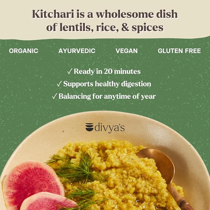 Divya's Balanced Kitchari One Pot Ayurvedic Meal with Organic Basmati Rice, Yellow Mung Dal, Red Lentils & Indian Spices - Vegan, Gluten-Free, Non-GMO Kitchari Spice Mix Organic Single Serving 3 Pack