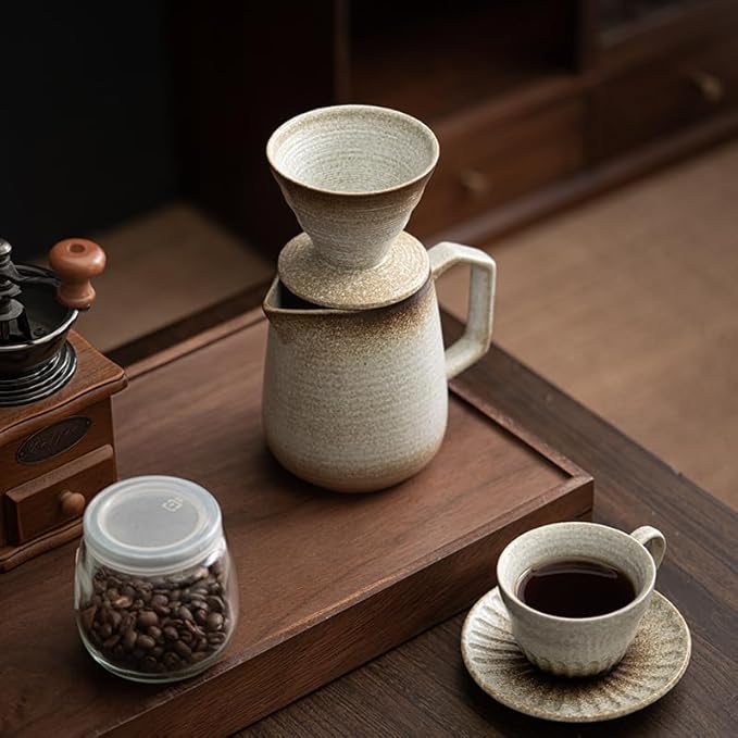 Pour Over Coffee Maker,Ceramic Coffee Maker With 100 pcs V60 Paper Filter竊?6oz/480ml Pour Over Coffee Dripper (Off White)