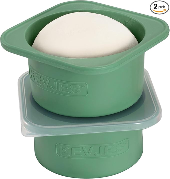 1000ml PLUS Pizza Sourdough Proofing Containers with Air-tight Lids for DIY family Artisan Pizza,Bread,Bagel-Food Grade Silicone -Freezer, Fridge, Dishwasher Safe-2 Pack (Green)