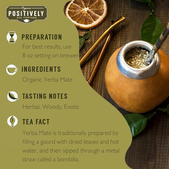 Organic Positively Tea Company, Yerba Mate Tea (Unsmoked), K-Cup Compatible, 96 Pods