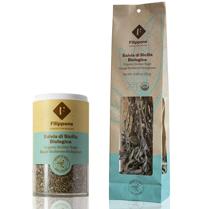 FILIPPONE - Organic Dried Sage, 25 g (0.88 oz) Dried, Fragrant Italian Salvia Branch, Certified USDA Organic, Relaxation, Aromatherapy, and Crafts