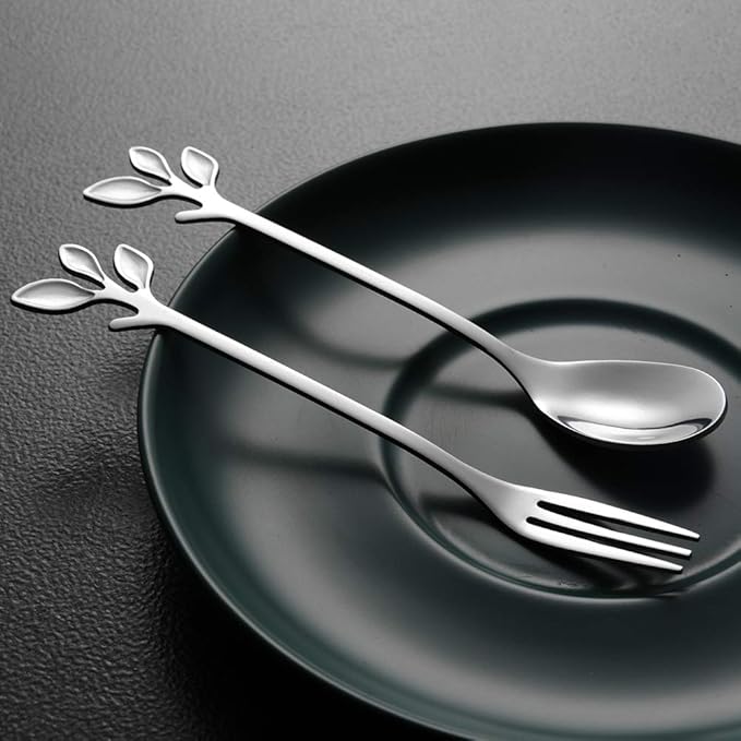 AnSaw Elegant Silver Leaf Coffee Spoons - 10-Piece, 4.7" Mini Stainless Steel Espresso & Dessert Tea Spoons, Perfect for Demitasse & Small Servings
