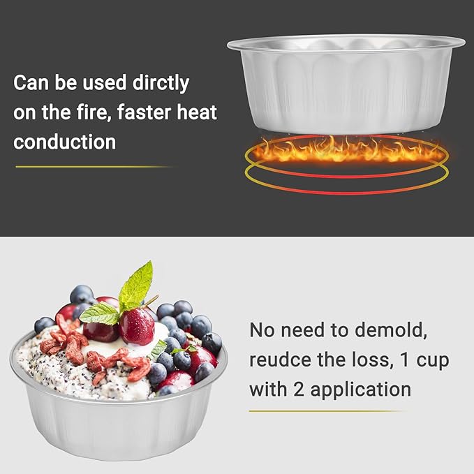Beasea Ramekins with Lids, 8oz 100 Pack Disposable Aluminum Cups for Baking, Silver Aluminum Foil Creme Brulee Muffin Cupcake Baking Tin Mini Pudding Containers for Party Wedding Birthday
