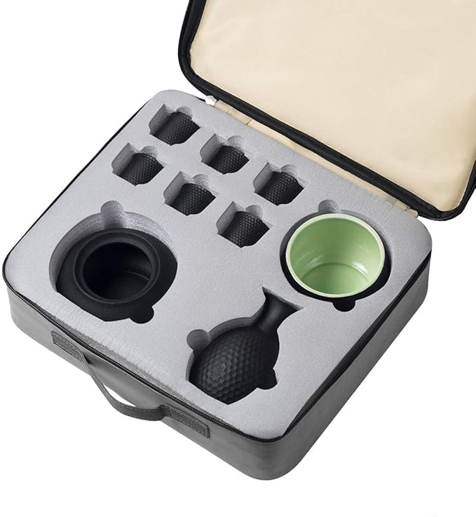 Ceramic Sake Set Cups with Warmer Keep Sake Storage Box, Traditional Porcelain Pottery Hot Saki Drink, 9pcs include 1 Stove 1 Warming Bowl 1 200ml Sake Bottle 6 Cup