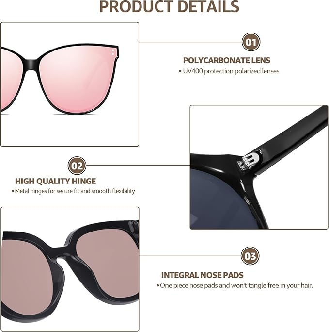 LVIOE Oversized Polarized Sunglasses for Women Trendy Large Cat Eye UV Protection Shade LS1627s