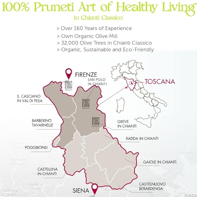 Pruneti - Frantoio Robust, Organic New 2024-2025 Early Harvest Italian Olive Oil Extra Virgin from Tuscany, Italy, Polyphenol Rich 500+ mg/kg, Gold Winner, First Cold Pressed, 16.9 fl oz
