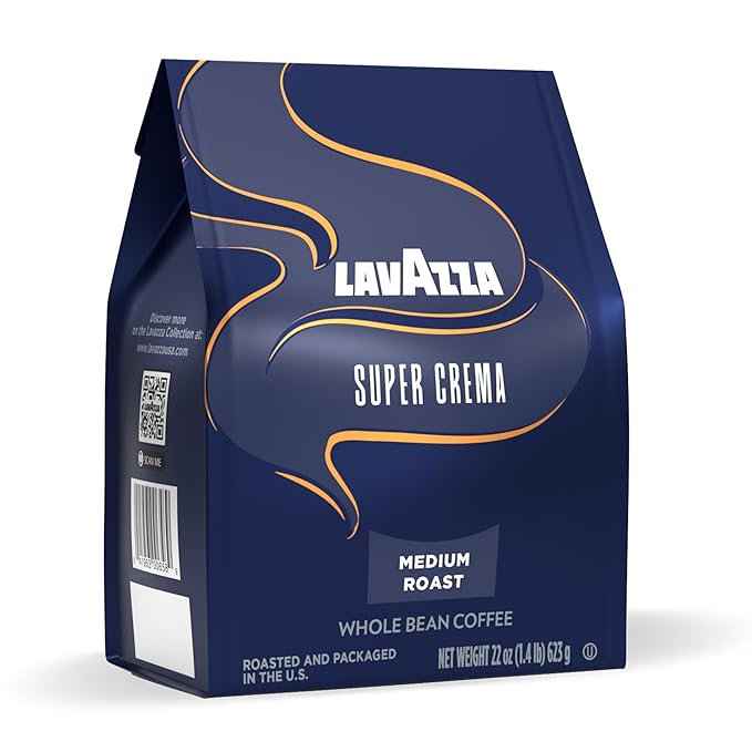 Lavazza Super Crema Whole Bean Coffee, Medium Espresso Roast, Arabica and Robusta Blend, 22 oz Bag (Pack of 2)