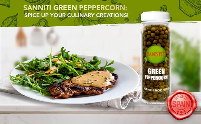 Sanniti Peppercorns in Brine | Imported from Spain | Great for Sauces, Soups, Meats and Light Dishes, 3.9 oz (Pack of 2) (Green)