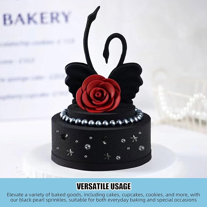 Kasvan Black Pearl Sprinkles, 6 Sizes Mix for Cake Decorating, 230g/8.1oz, Baking Cake Decorations, Ice Cream Toppings and Cookie Decorating, Wedding Party Chirstmas Supplies (Black)