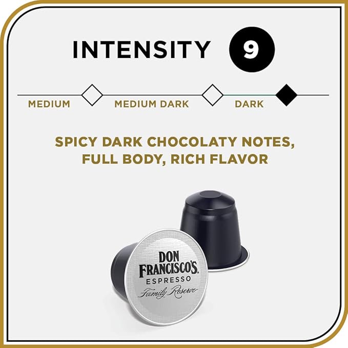 Don Francisco's Clasico Espresso Pods: 80 Recyclable Aluminum Capsules, Intensity 9 Dark Roast, Compatible with Nespresso Original Line Machines - Bold Cuban-Style with Spicy Chocolate Notes