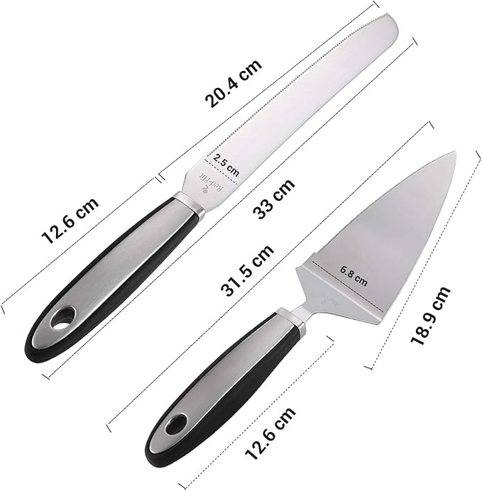 Cake Cutting Set for Wedding Cake Knife and Server Set, Cake Cutter and Pie Spatula, Cake Server and Knife Set of 2 (Plastic Handle, Silver)