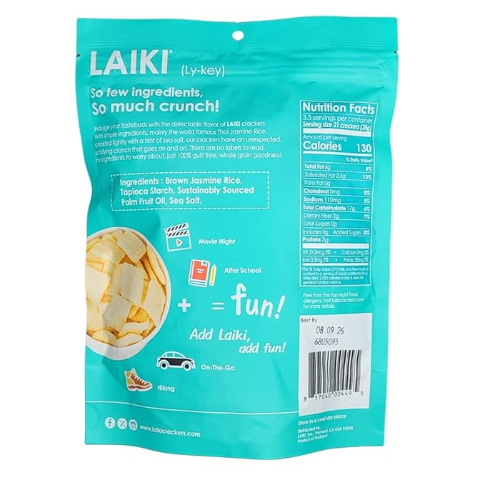 Gluten Free Rice Crackers - Seed-Oil Free - Snacks - Low Sodium Crackers Crunch - Allergen-Friendly , Vegan, Non-GMO Verified, FODMAP Friendly, Brown Jasmine Rice Simply Sea Salt flavor - 3.53 Oz Bag (Pack of 1)