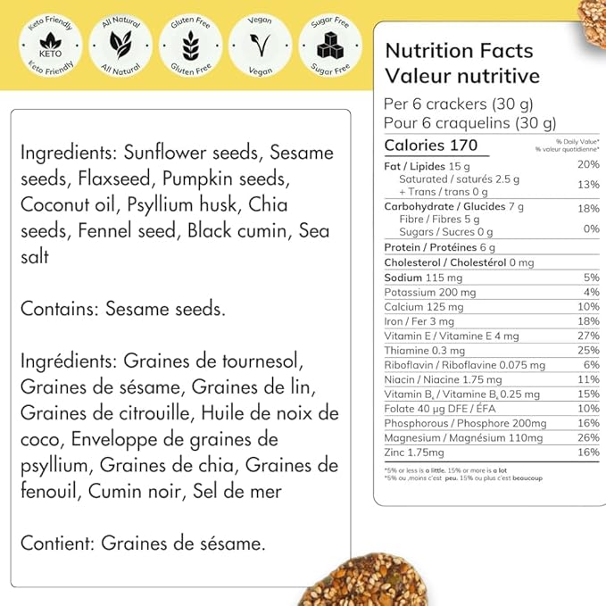 Super Seed Crackers, Gluten Free & Keto Friendly Healthy Snacks, Vegan, Zero Sugar, Paleo & Diabetic Friendly, Nut Free, 20g High Protein, 18g High Fiber, 3.56oz Each, 4-Pack, Fennel & Black Cumin