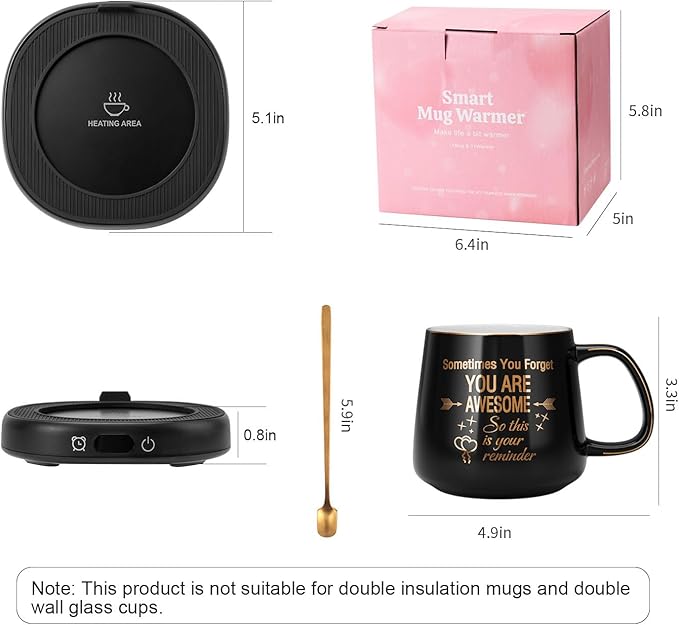 Coffee Mug Warmer & You are Awesome Mug Set, Electric Cup Warmer for Desk Office Home, Beverage Warmer with 4 Temperature Setting, 8-Hours Auto Shut Off, Best Birthday Present Ideas for Women Man