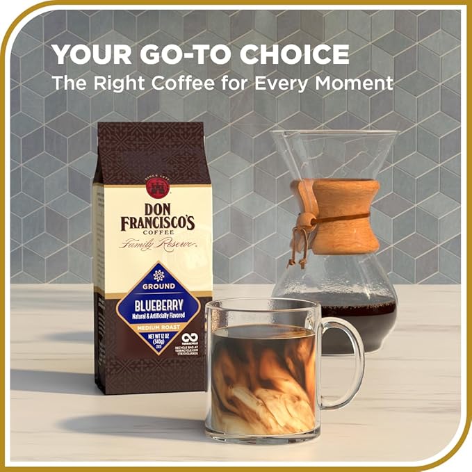 Don Francisco's Blueberry Ground Coffee, Medium Roast ??Flavored 100% Arabica, 3-Pack (12 oz Bags), Premium Coffee for Drip, Pour Over & French Press