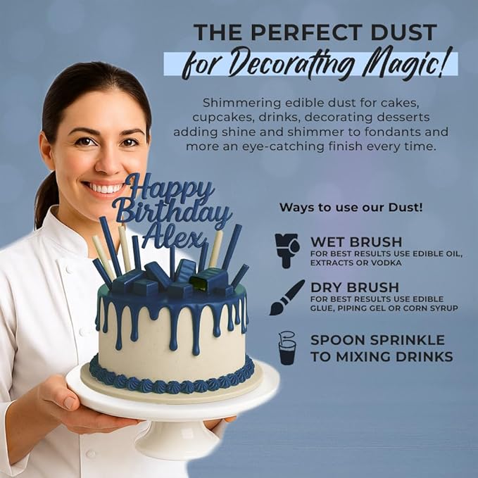 Bulk (20g) Navy Blue Luster Dust Edible Glitter for Cocktails | Premium Edible Navy Blue Luster Dust for Cake Decorations - Edible Glitter for Drinks Cupcakes Cookies Cakes Food Paint