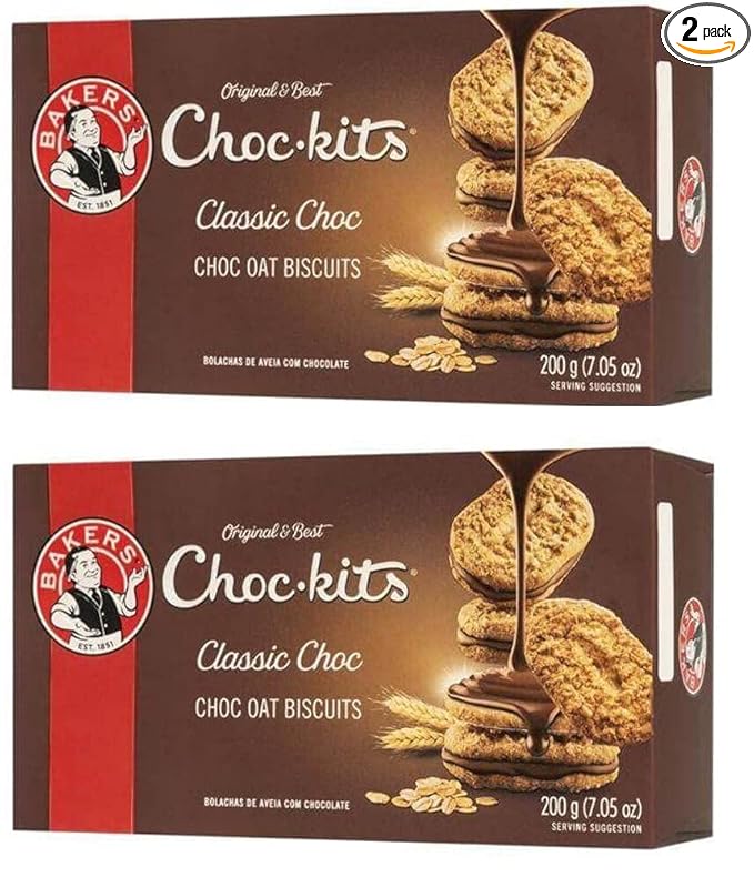 Baker's Choc-kits Crunchy Oat Biscuits/Cookie | Chocolate | Pack of 2 | 32-40 Cookies a Box | Kosher | Halal | Real Chocolate | Finest Ingredients | 32oz | Imported from South Africa|