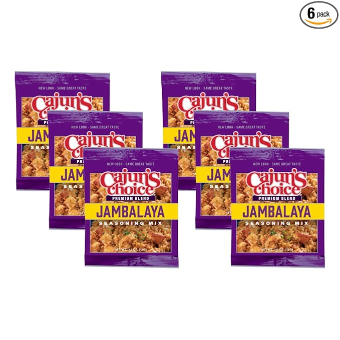 Cajun's Choice Jambalaya Seasoning Mix - 0.42 oz Packets, Pack of 6, Gluten-Free, No MSG, Authentic Louisiana Creole Spice for Chicken, Shrimp & Sausage