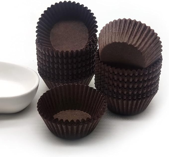 Greaseproof Mini Cupcake Liners, Premium Paper Baking Cups for Party Celebration,(Brown, 300-count)