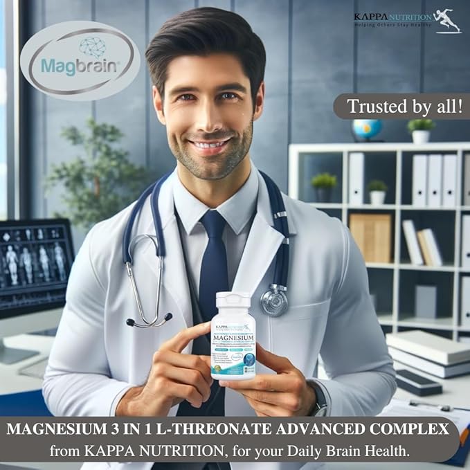 Kappa Nutrition Magbrain??Magnesium L-Threonate Plant-Based, 420mg Elemental Magnesium (3 Capsules) from 2,253mg, 90 Vegan Capsules, Brain, Sleep & Muscle Support.