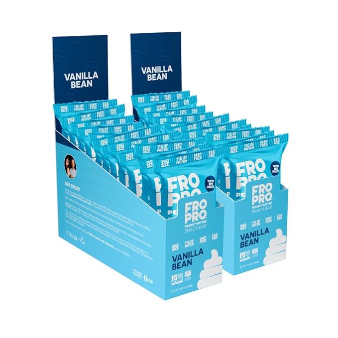 FROPRO Plant Protein Snack Bars - Plant Based Protein Bars, All-Natural, Gluten, Dairy, & Soy Free, High Protein Bars with Low Calories | Vanilla, 24 Pack