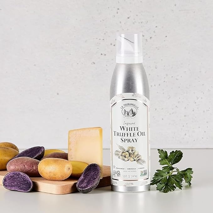 La Tourangelle, White Truffle Cooking Spray, Complex Gourmet Earthy Flavor for Spraying on Pasta, Popcorn, Vegetables, Potatoes, and More, 5 Fl Oz