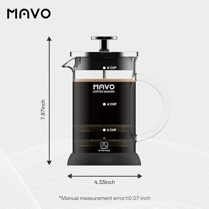 French Press Coffee Maker Stainless Steel Cold Brew Heat Resistant Glass Coffee & Tea Maker with 2 Filter (1000ml/34oz)