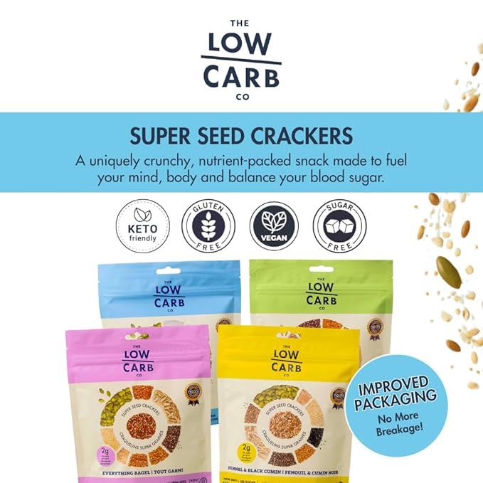 Super Seed Crackers, Gluten Free & Keto Friendly Healthy Snacks, Vegan, Zero Sugar, Paleo & Diabetic Friendly, Nut Free, 20g High Protein, 18g High Fiber, 3.56oz Each, 3-Pack, Variety of Flavors