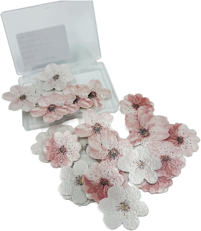 50 Pack Edible Cherry Blossom Cupcake Toppers Cherry Flowers Cake Toppers Rice Paper Wafer Paper Cake Picks for Cherry Blossom Bridal Shower Baby Shower Kids Birthday Cake Decorations