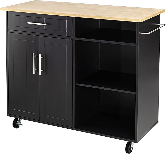 Shintenchi Kitchen Island Cart with Storage,Rolling Kitchen Island Side Table on Wheels with Large Worktop,Storage Cabinet,Towel Rack and Drawers for Kitchen,Dinning Room, White