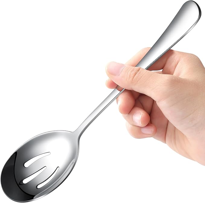 Serving Spoons 4 Pieces, Slotted Serving Spoon Large Cutlery for Catering Buffet, Mirror Polished, Dishwasher Safe, 8.7 Inches