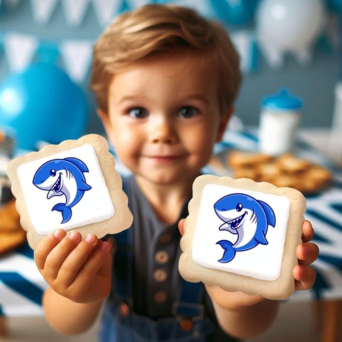Shark Cookies Baby Theme Birthday | Individualy Wrapped Printed Cookies 24 Pack Bulk | Party Favors Under the Sea Blue
