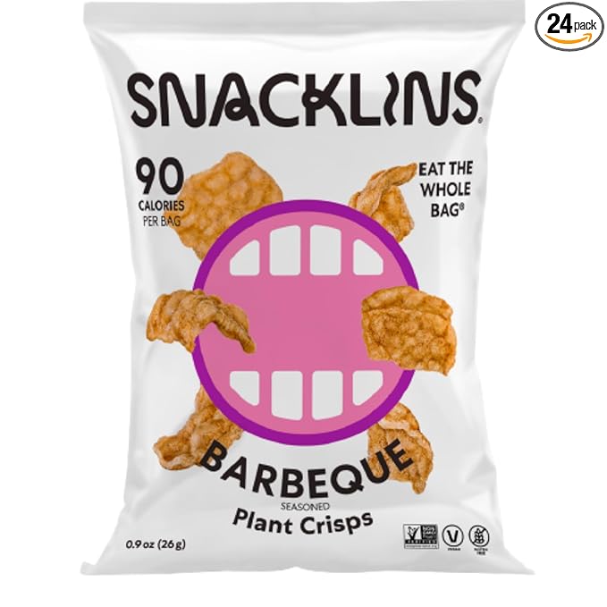 SNACKLINS Plant Based Crisps BARBEQUE - Gluten Free, Grain Free, 100% Kosher, Vegan Healthy Snacks, Crunchy Puffed Snack, Only 100 Calories Per Bag (Case of 24)