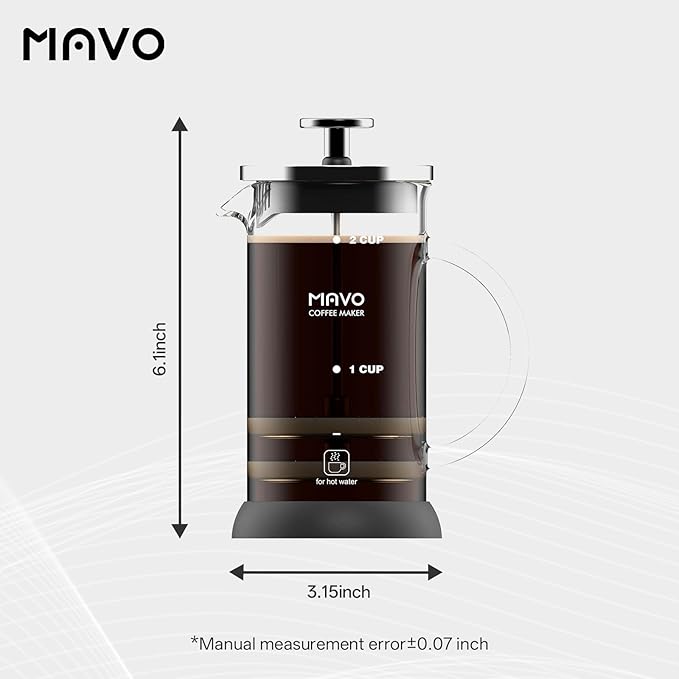 French Press Coffee Maker Stainless Steel Cold Brew Heat Resistant Glass Coffee & Tea Maker with 2 Filter (350ml/12oz)