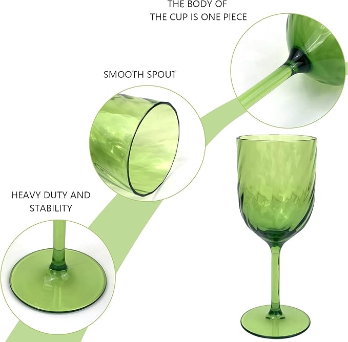 Yalin Set of 6 Unbreakable 15 oz Acrylic Plastic Wine and Water Tumbler Stackable Goblets. (Green, 15 oz)